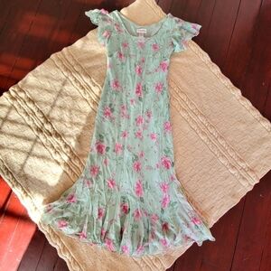 90s y2k Chadwicks Silk Chiffon Floral Midi Dress size 8 Mint and Pink